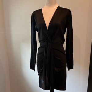 Maje Black Draped Knot-Front Wrap Mini Dress, Long Sleeve, Size XS